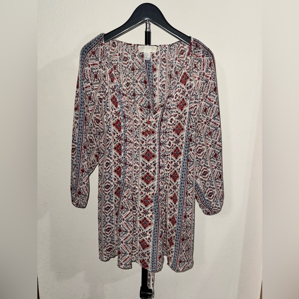 Forever 21 Red and Blue Patterned Blouse